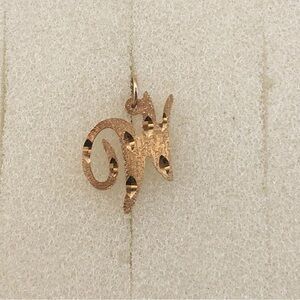 14K Yellow Gold Script Letter Initial W Charm Necklace Pendant ~ Diamond Cut